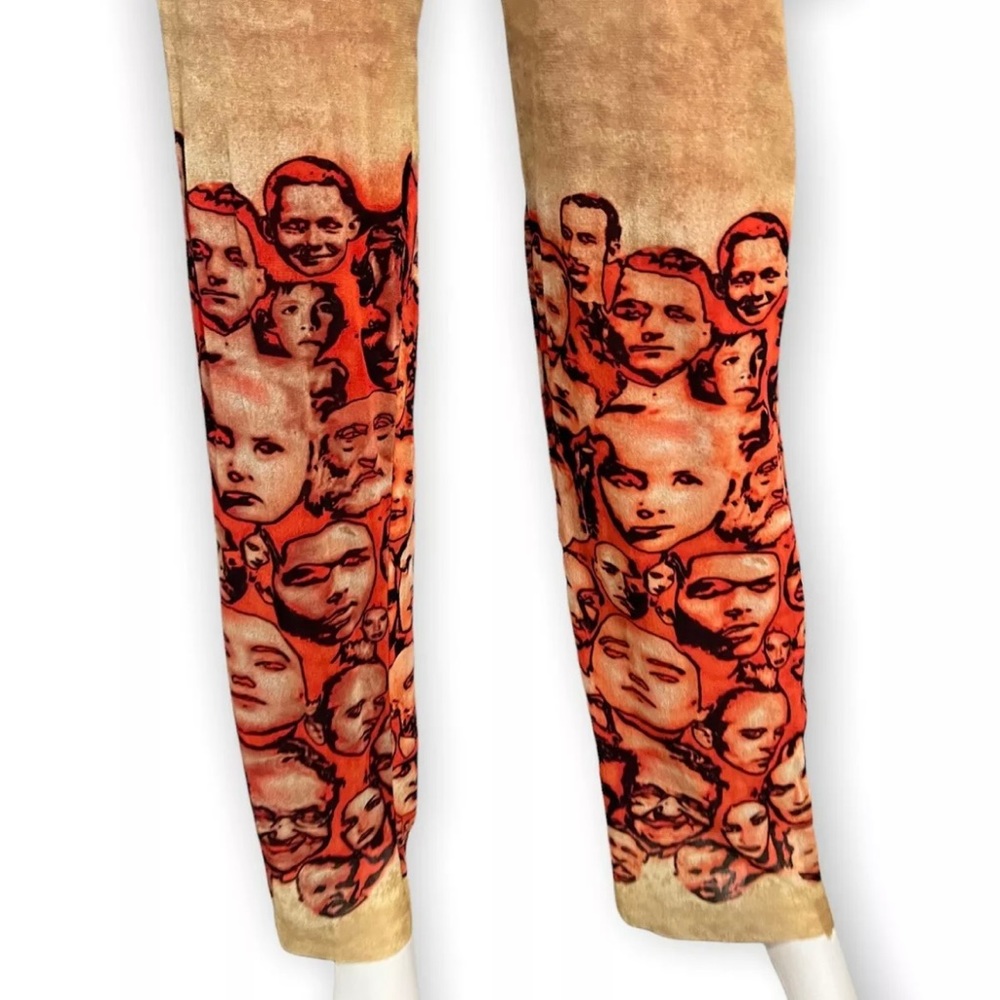 SOLD Jean Paul Gaultier Vintage Faces Printed Mesh Pants - Picture 4 of 8